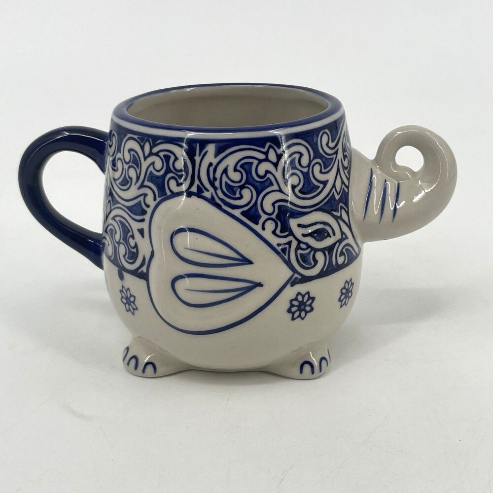 Mira Designs FMC 3D Elephant Mug Japan Cup 20 oz Hand Painted Cobalt Blue White